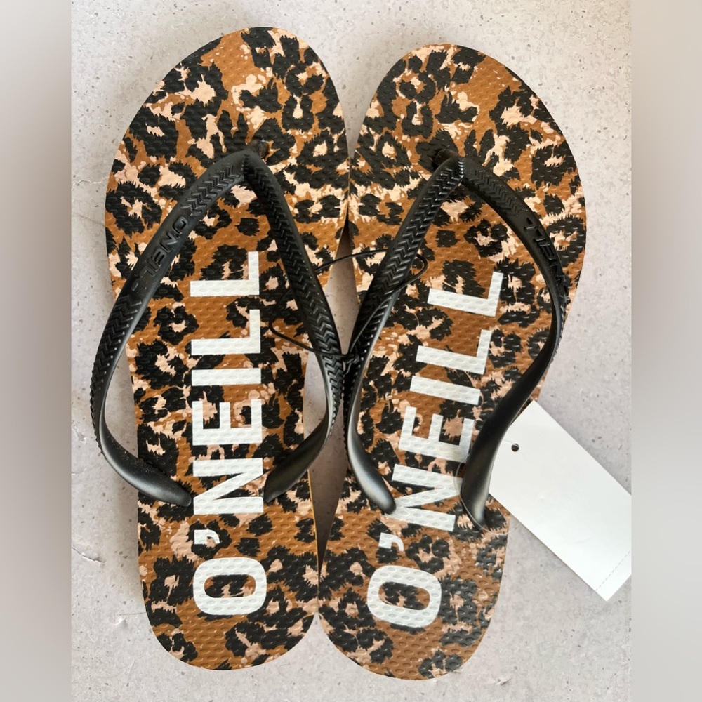 NWT O'Neill Bondi Animal Print Sandals Flip Flops‎ Casual Beach Thong Women's 7